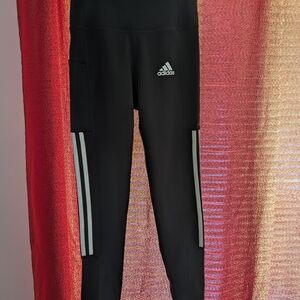 adidas Black Leggings with Gray Stripes